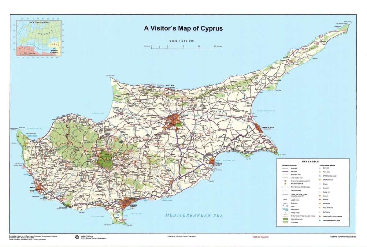 Peta dari Cyprus bersiar-siar