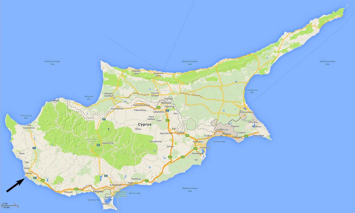 peta dari Cyprus menunjukkan lapangan terbang