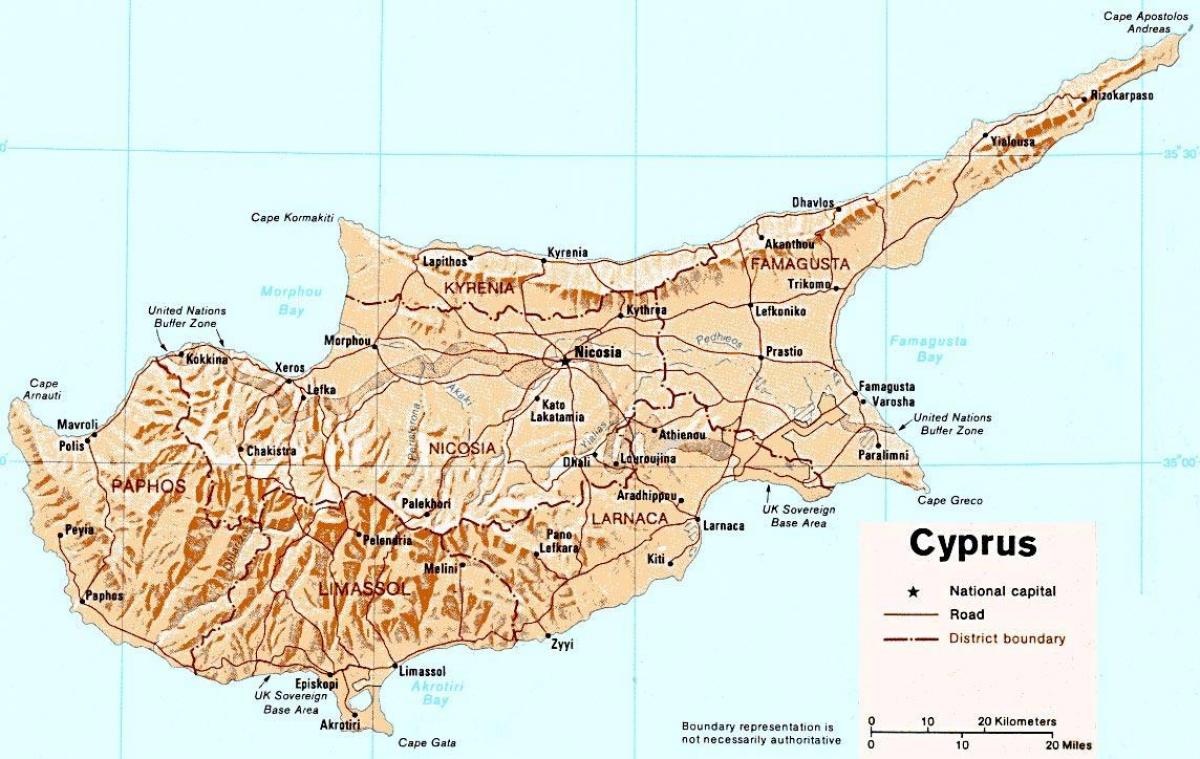 terperinci peta dari Cyprus pulau