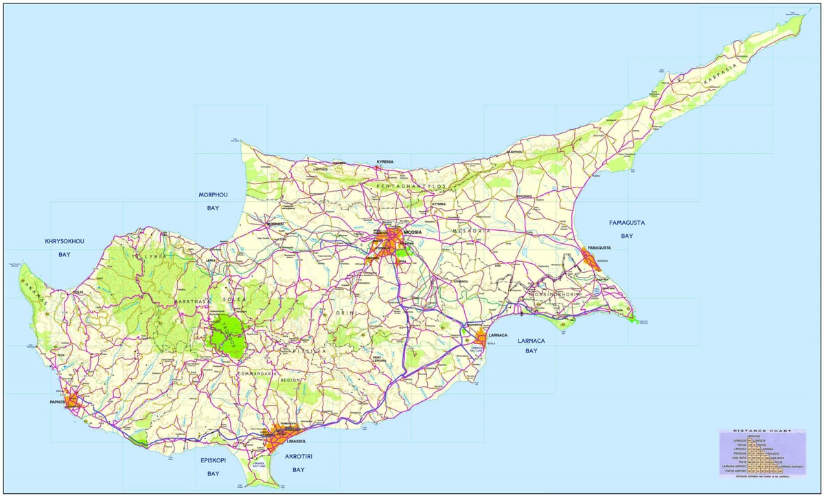 Peta pantai terbaik di Cyprus